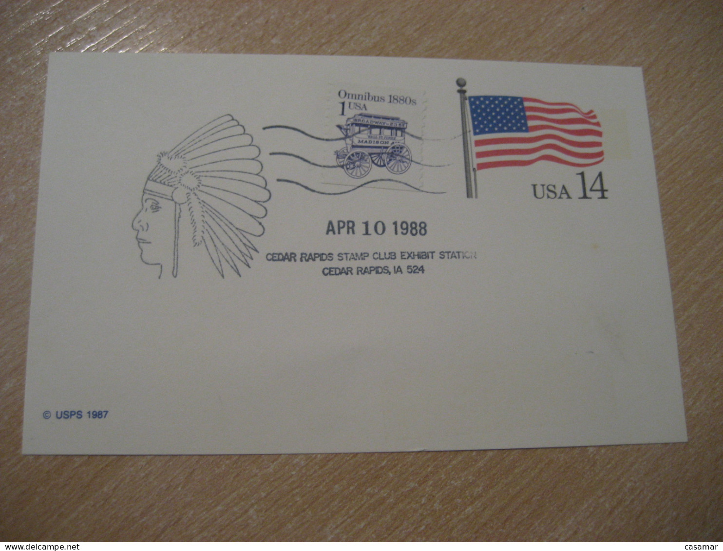 CEDAR RAPIDS 1988 Stamp Club American Indians Indian Cancel Card USA Indigenous Native History - Indianen