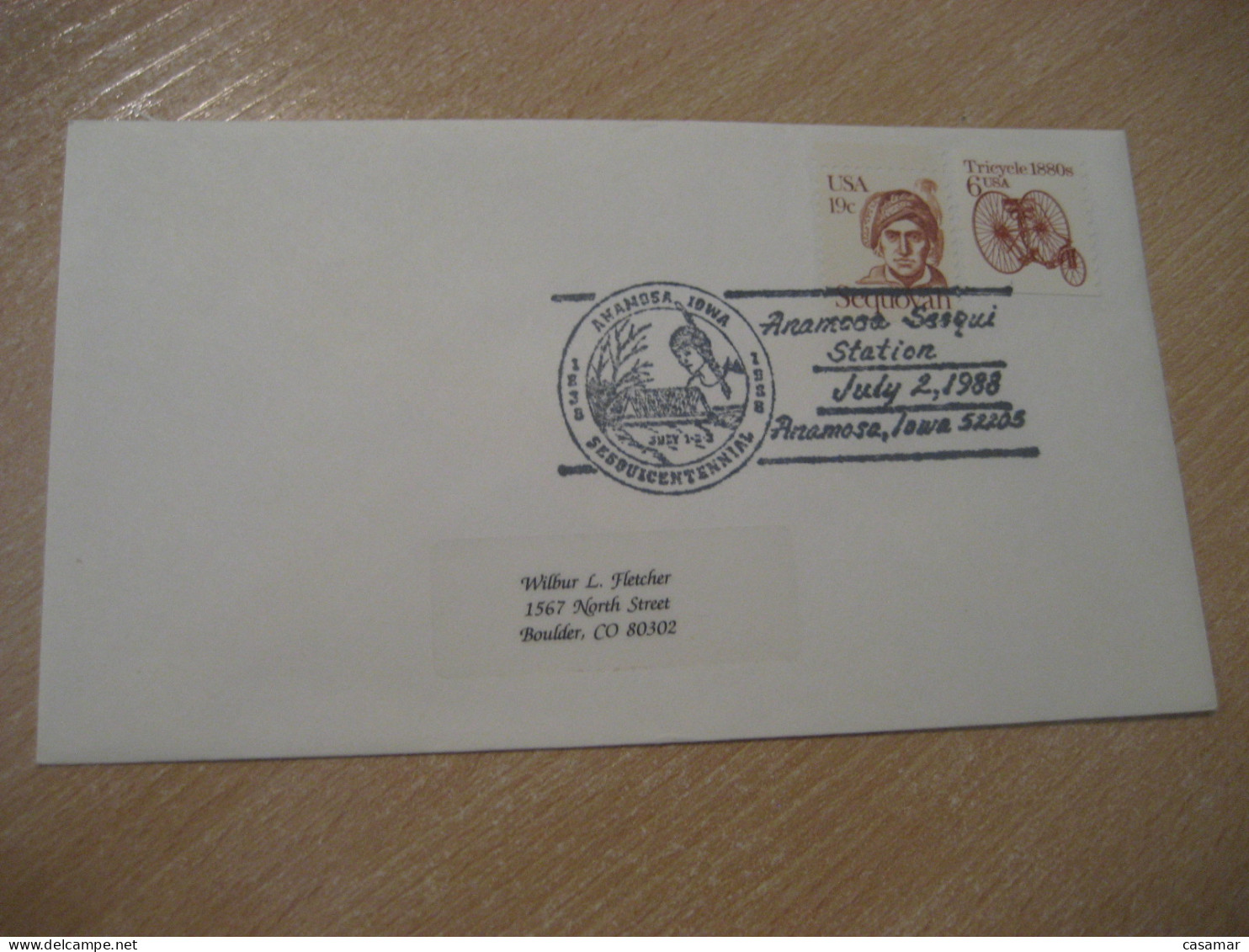 ANAMOSA 1988 Sesquicentennial American Indians Indian Cancel Cover USA Indigenous Native History - Indiani D'America
