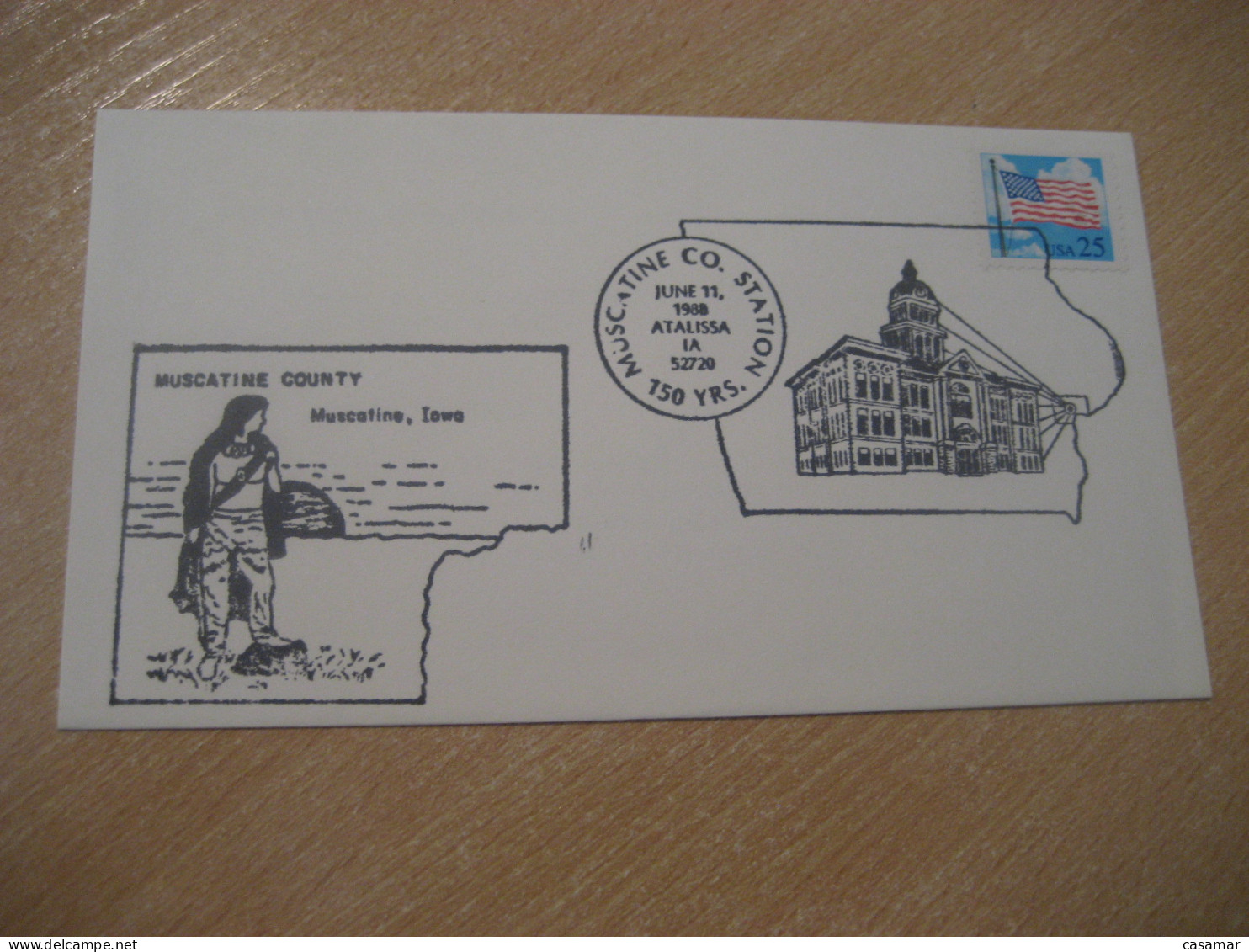 MUSCATINE 1988 County Atalissa American Indians Indian Cancel Cover USA Indigenous Native History - Indianer
