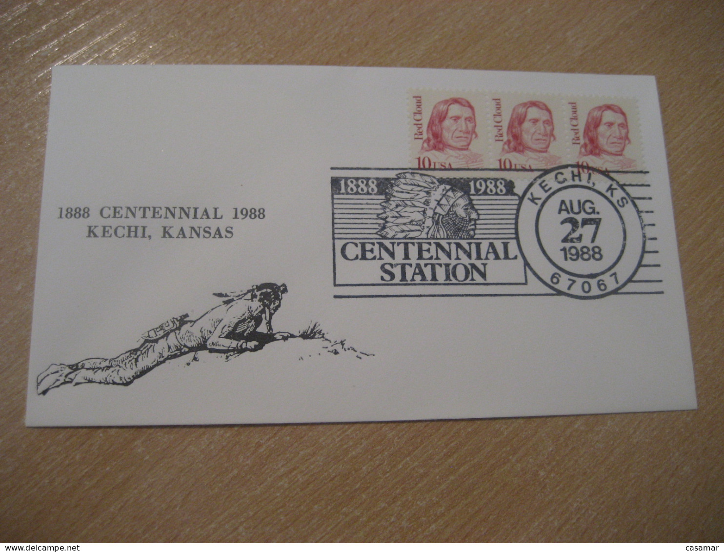 KECHI 1988 Centennial Station 1888 American Indians Indian Cancel Cover USA Indigenous Native History - American Indians