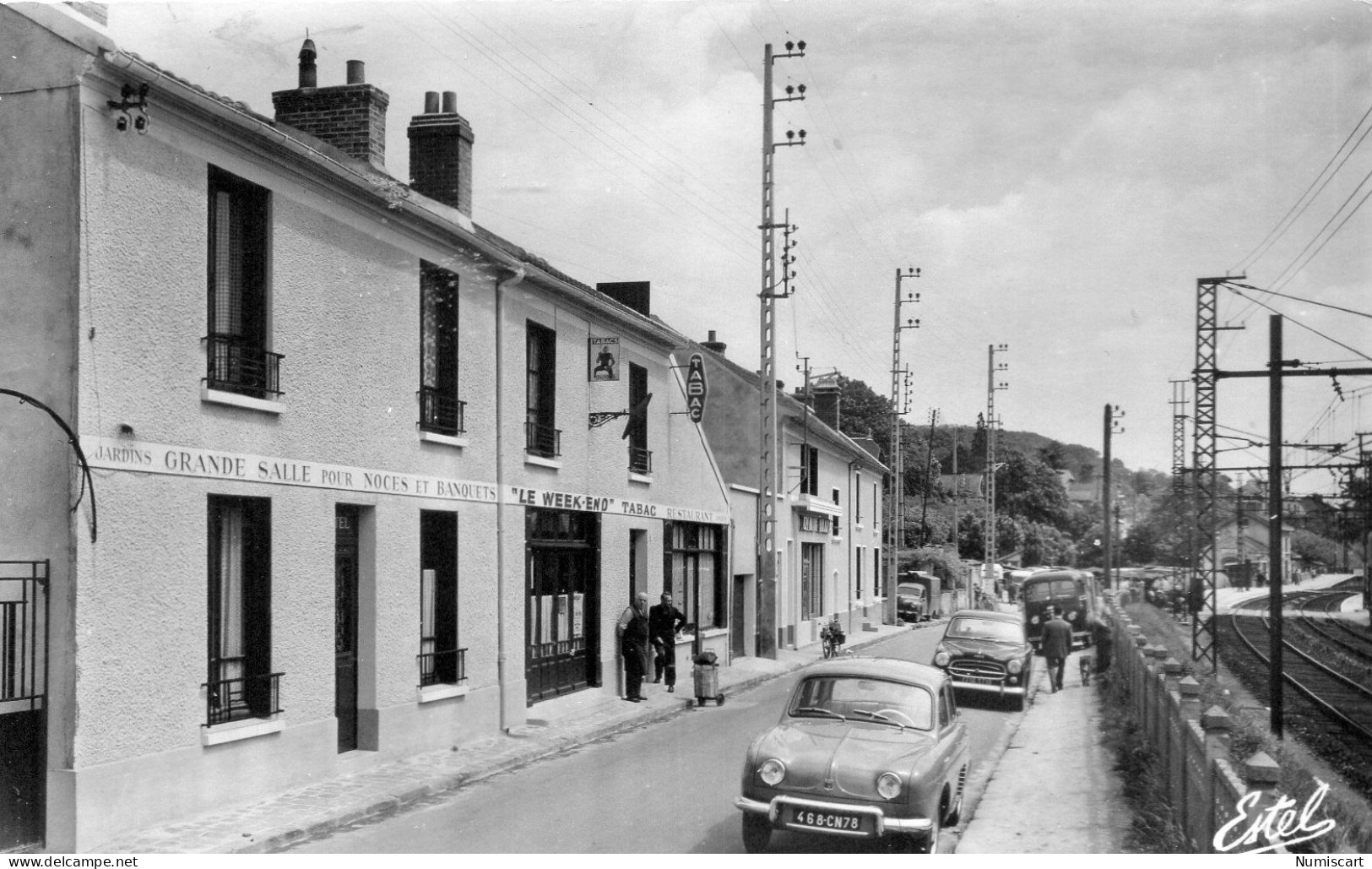 Lozère-sur-Yvette Animée Rue Parmentier Restaurant Tabac "le Week-end" Voitures Dauphine Renault Carte TRES RARE - Autres & Non Classés