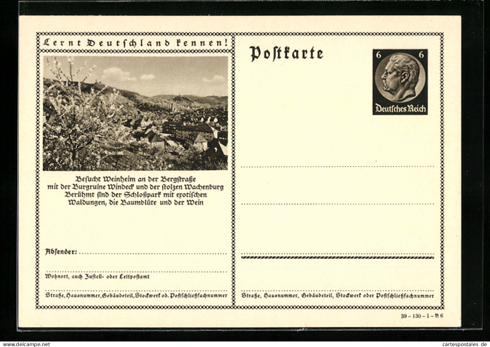AK Weinheim An Der Bergstrasse, Ortsansicht Im Frühling, Ganzsache Lernt Deutschland Kennen  - Briefkaarten