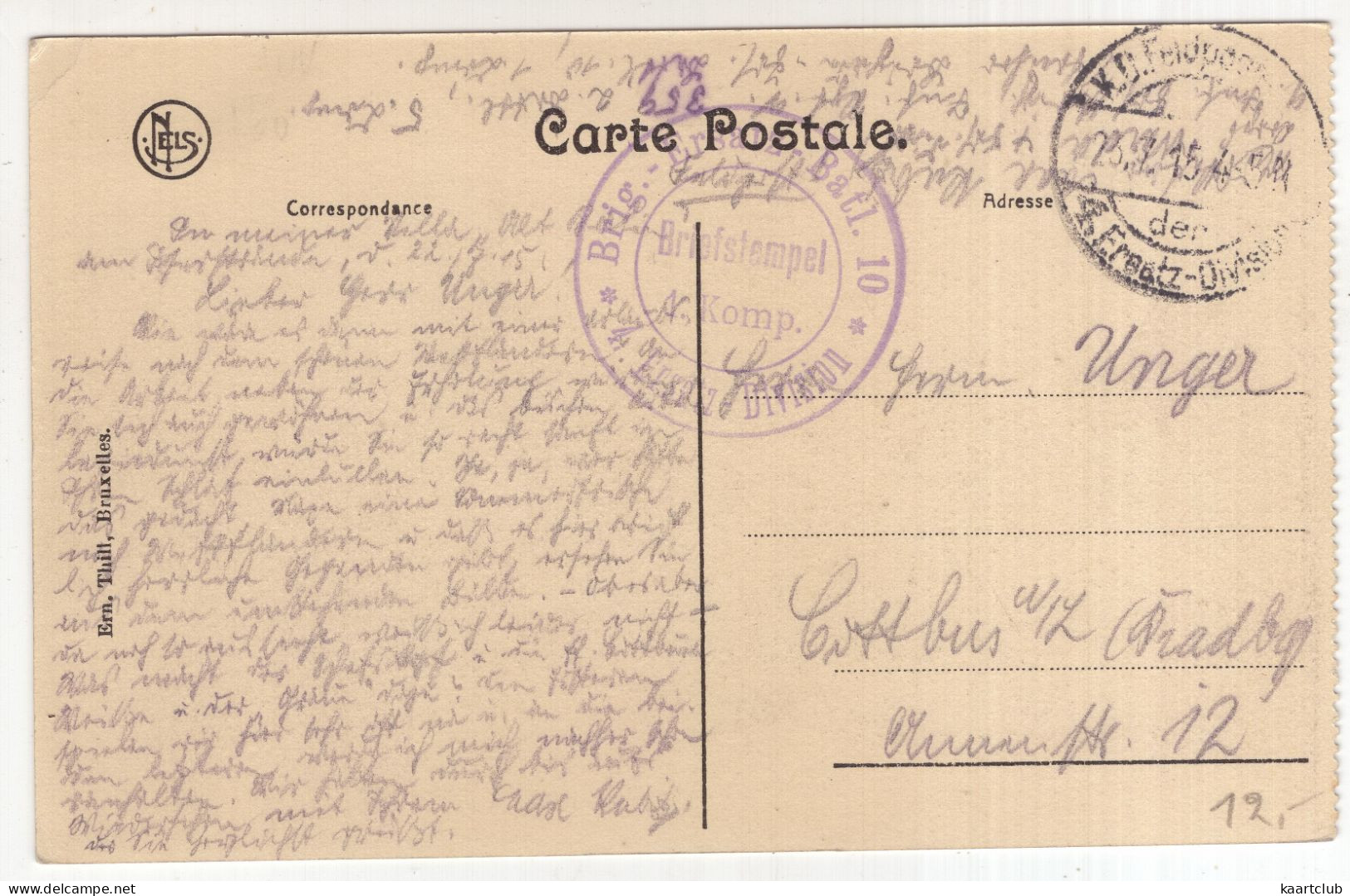 Ostende  Dique Et Rampe De Paris -  (Belgique/België) - 1915 - 'Briefstempel1. Komp. - 4. Ersatz Division'- Militair - Oostende