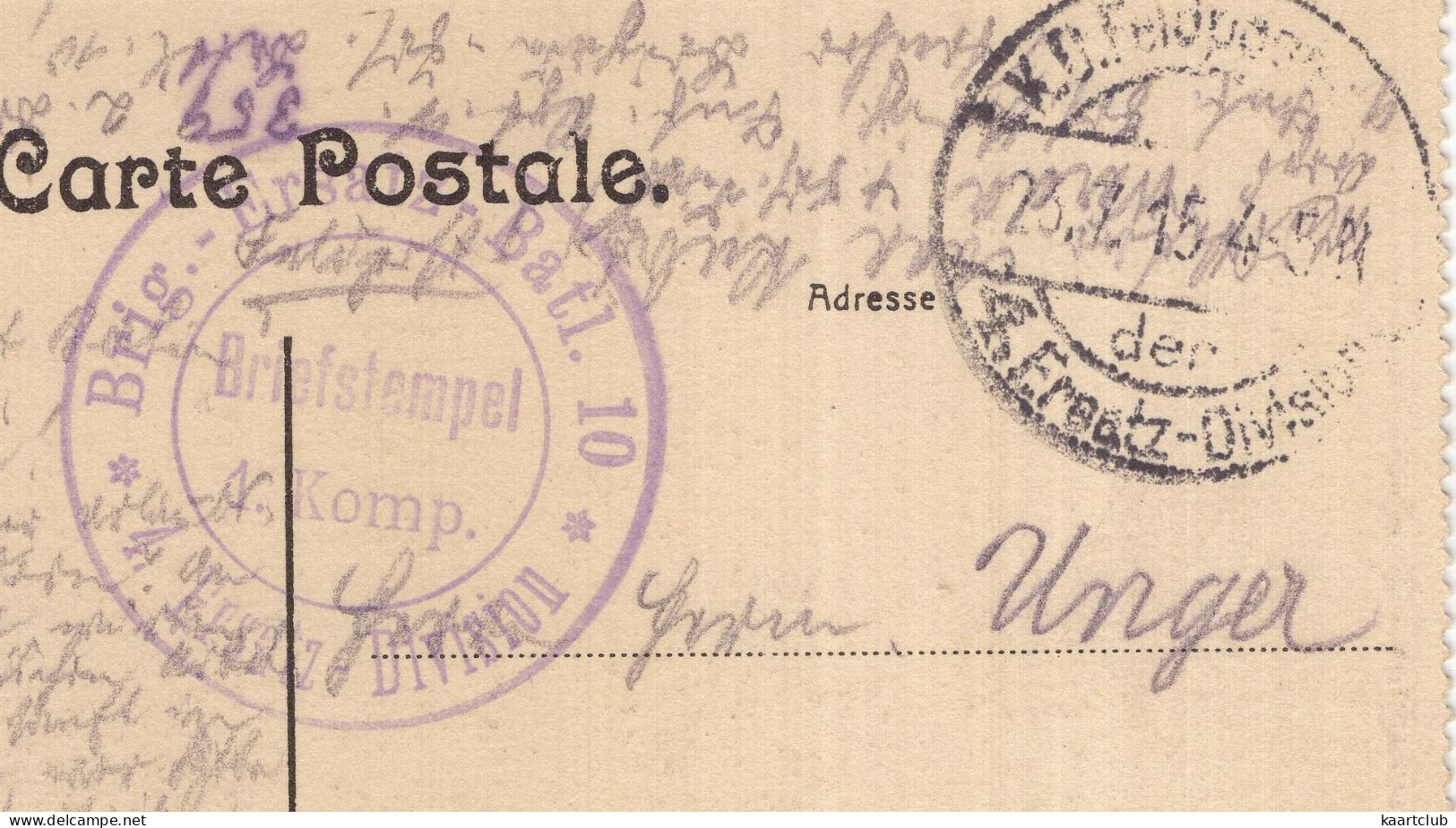 Ostende  Dique Et Rampe De Paris -  (Belgique/België) - 1915 - 'Briefstempel1. Komp. - 4. Ersatz Division'- Militair - Oostende