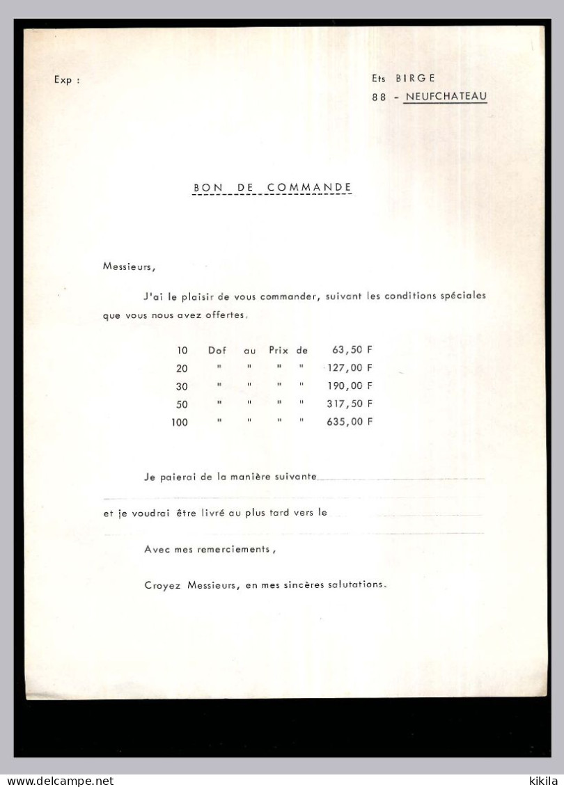 X° Jeux Olympiques D'Hiver De GRENOBLE 1968 Bon De Commande De DOF Le Dauphin Des Ets BIRGE à Neufchâteau (88) - Other & Unclassified