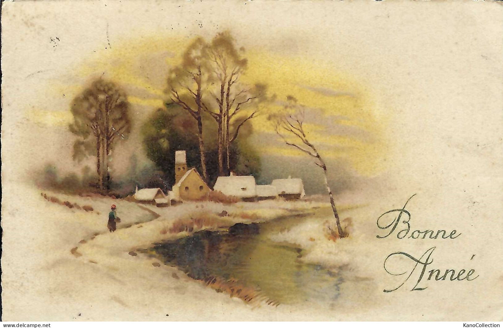 Winteridylle, Französische Neujahrskarte, Gelaufen - Nieuwjaar