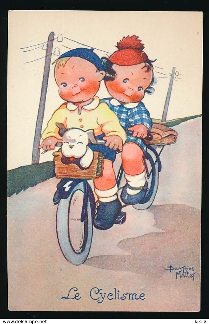 CPA 9 X 14 Illustrateur BEATRICE MALLET  "Le Cyclisme" Couple Vélo Bicyclette Tandem Chien - Mallet, B.