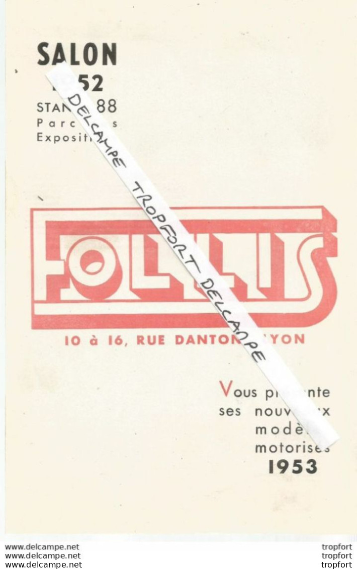 PZ / Feuillet Ancien Original 1952 SALON Stand 88 MOTO Motocyclette FOLLIS D'ORIGINE - Publicités