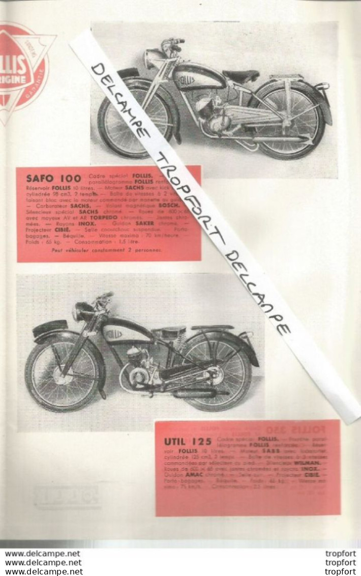 PZ / Feuillet Ancien Original 1952 SALON Stand 88 MOTO Motocyclette FOLLIS D'ORIGINE - Advertising