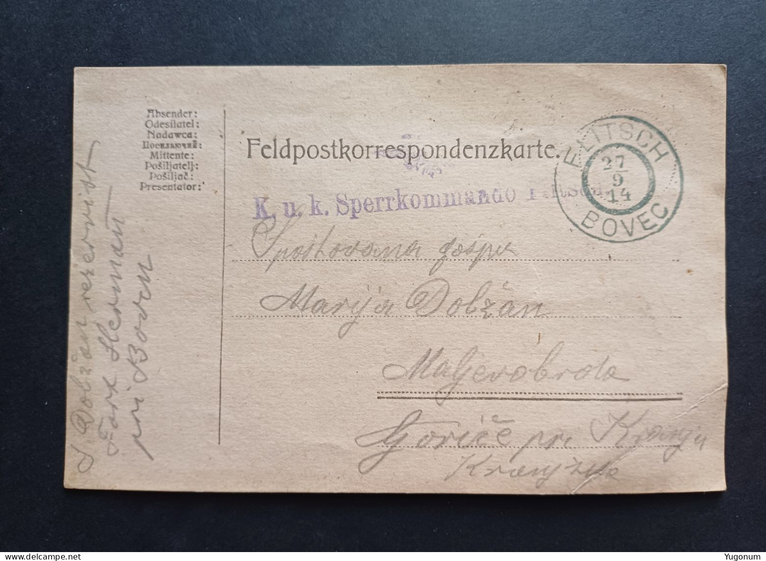 Austria-Hungary Slovenia WWI 1915 Feldpostkarte With Stamp BOVEC (No 3064) - Eslovenia