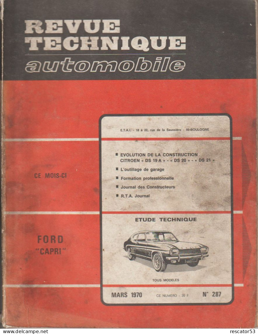 Revue Technique Automobile N°287 De La Ford Capri - Cars