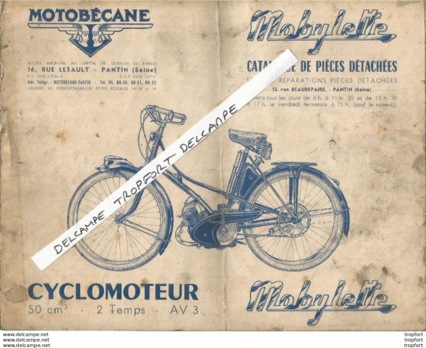 PZ / Catalogue Pièces Détachées MOTOBECANE CYCLOMOTEUR 50 Cm3 2temps Pieces Détachées MOBYLETTE Moto - Pubblicitari