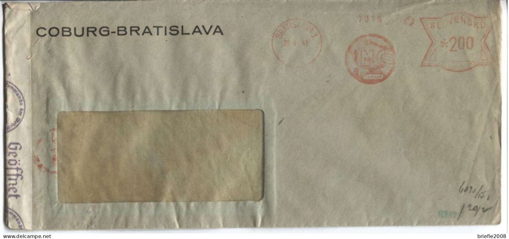 Slowakei Absenderfreistempel MC Bauchemie Coburg-Bratislava In Trnava 30.4.41 - Covers & Documents