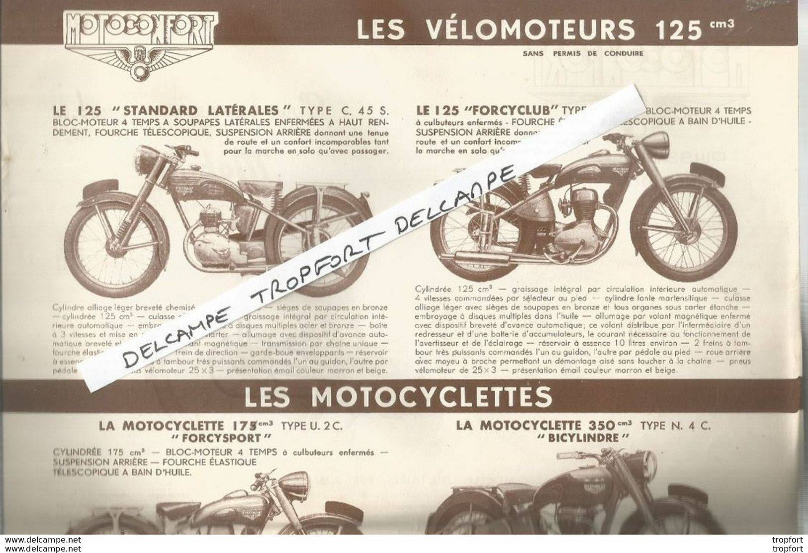 PZ / Feuillet Ancien Original 1952 MOTOCONFORT MOBYLETTE Moto SCOOTER MOTOCONFORT - Advertising