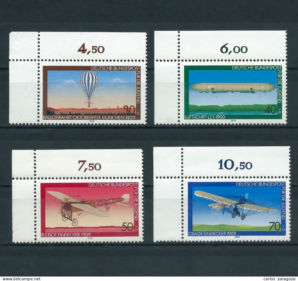 ALEMANIA 1978—Aviación/Luftfahrt. Serie Completa Mi 964-67,YT 811-14,SG 1856-59,Sc B549-B552. GERMANY MNH Stamps - Neufs