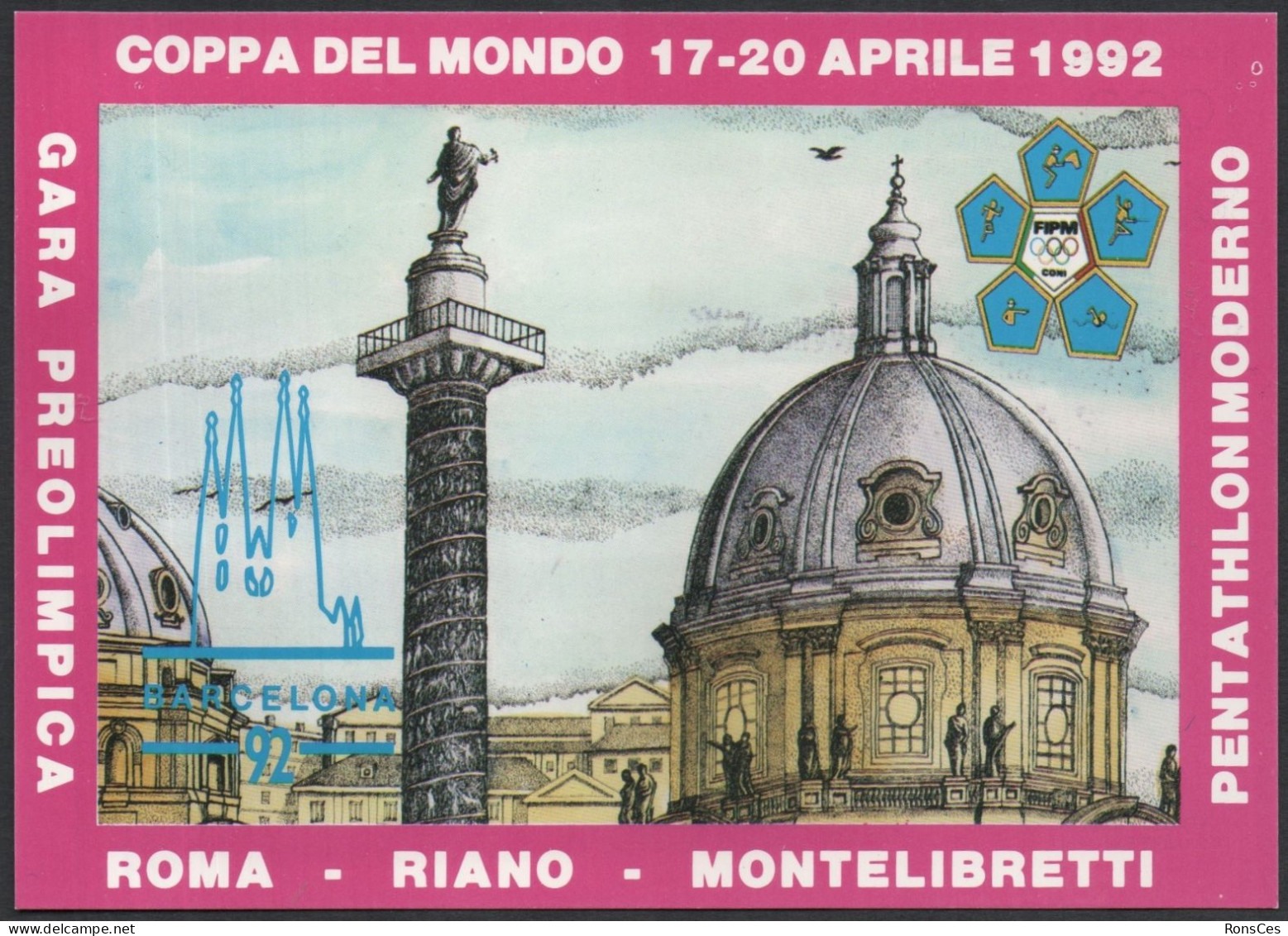 ITALIA MONTELIBRETTI (RM) 1992 - PREOLIMPICA DI PENTATHLON MODERNO - COPPA DEL MONDO - CARTOLINA UIFOS N. 2 - A - Autres & Non Classés