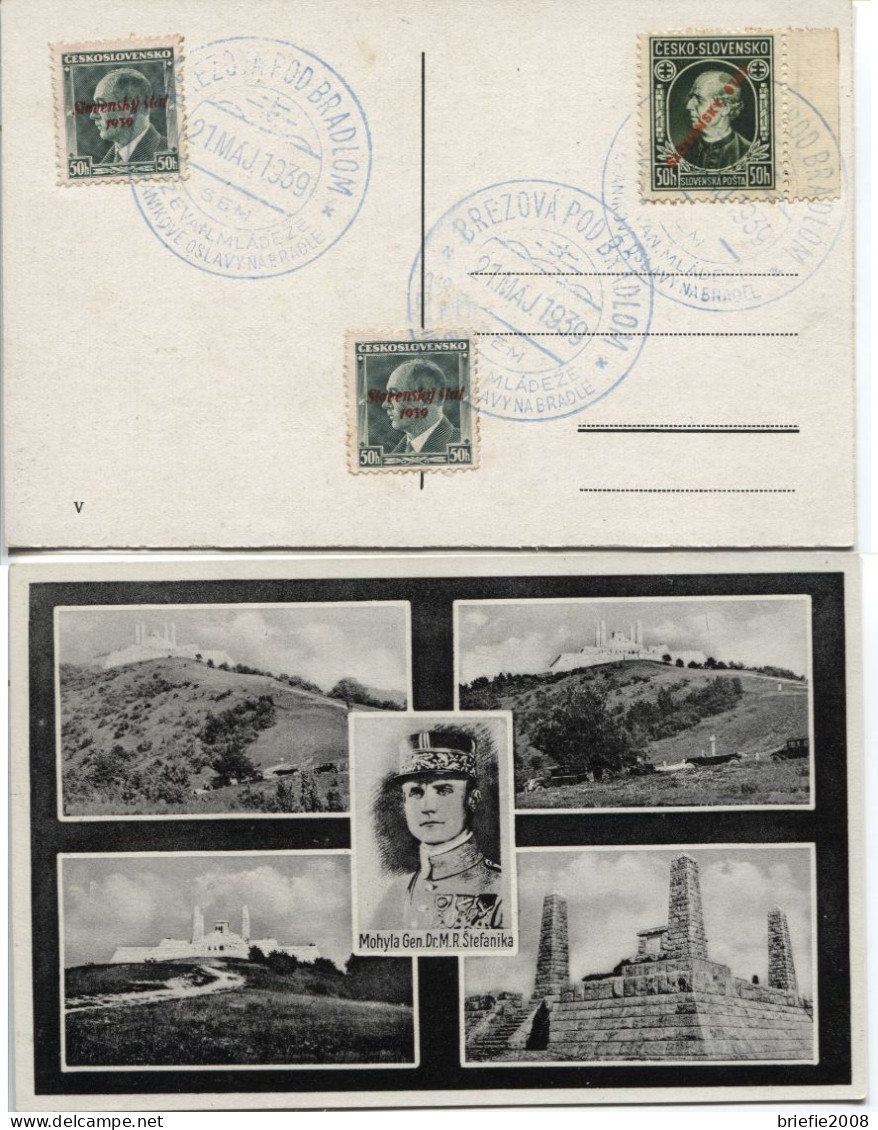 Slowakei Stefanik-Gedenkkarte Sonderstempel Brezova 21.5.39 Jugend Am Bradlo - Covers & Documents