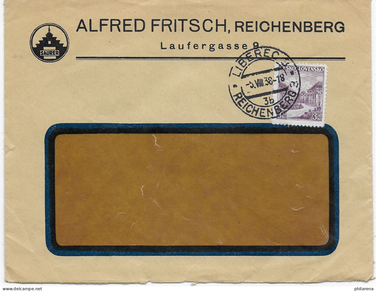 Brief Liberec/Reichenberg 1938 - Other & Unclassified