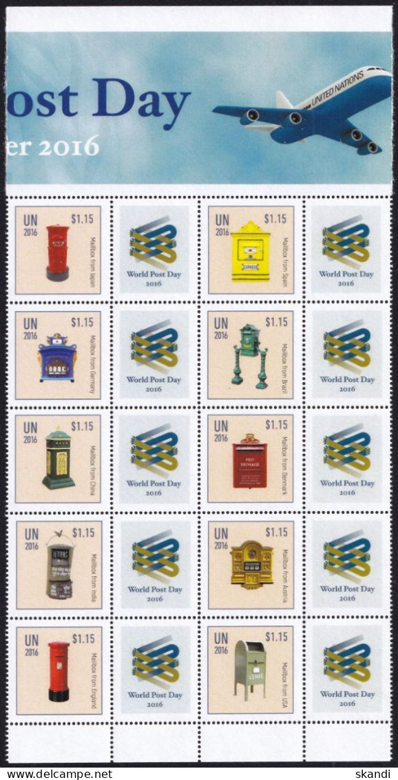 UNO NEW YORK 2016 Mi-Nr. 1555/64 Zusammendruck ** MNH Grussmarken - Unused Stamps