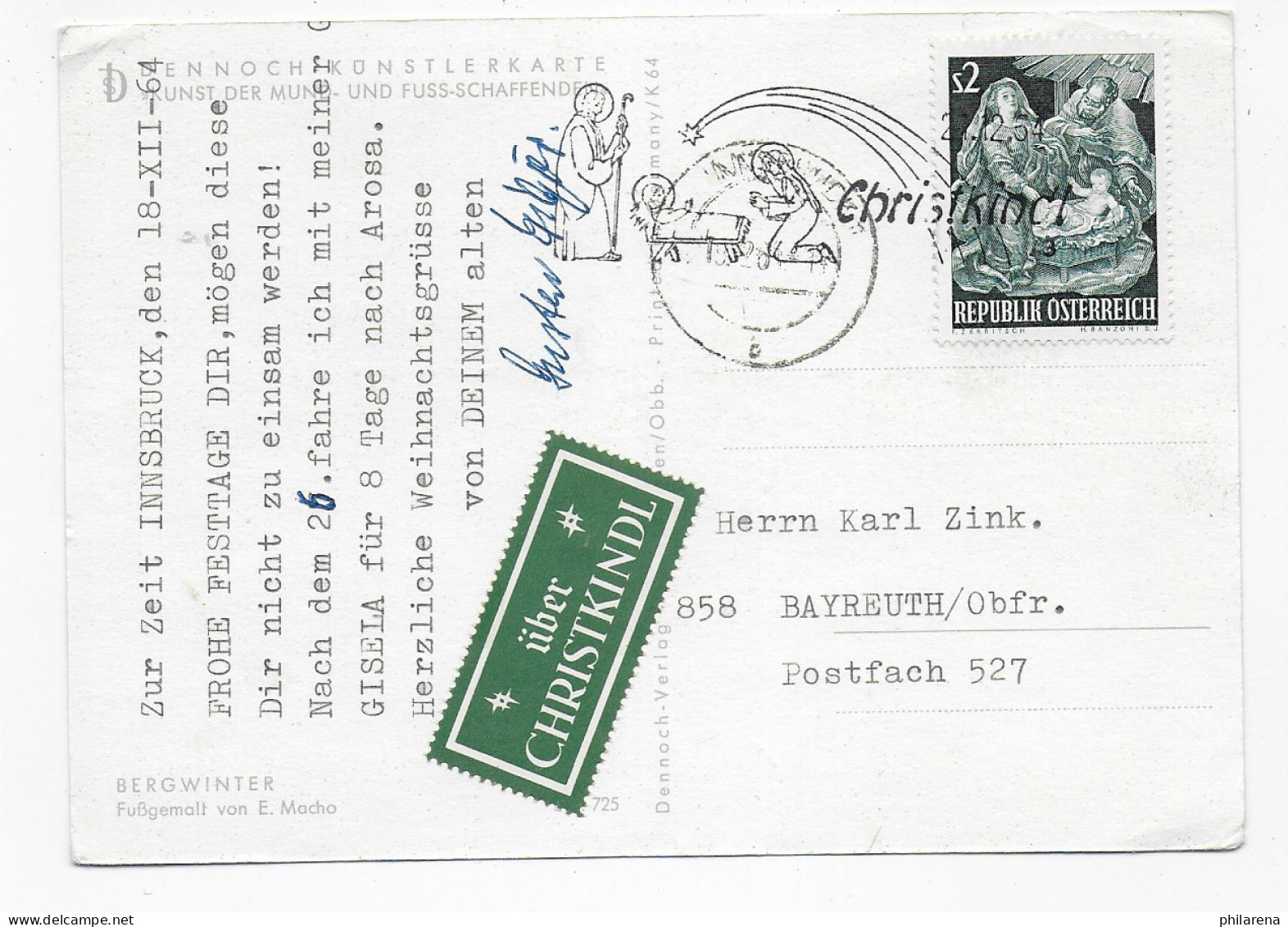 Christkindl Künstlerkarte Skihütte Im Schnee, 1963  - Briefe U. Dokumente
