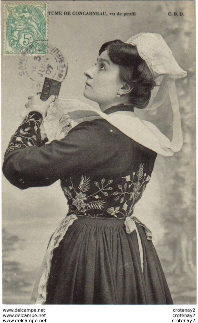 29 Jeune Femme En Costume De Concarneau Vu De Profil Coiffe Dentelle C.B.D En 1907 Folklore - Concarneau