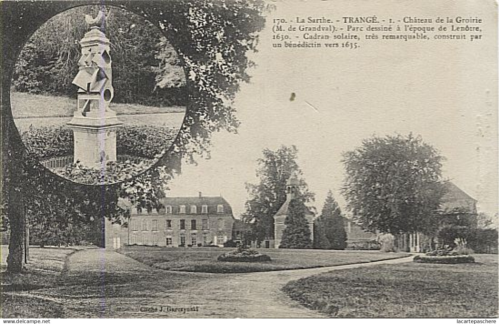 X124109 SARTHE TRANGE CHATEAU DE LA GROIRIE PARC EPOQUE LENOTRE CADRAN SOLAIRE - Autres & Non Classés