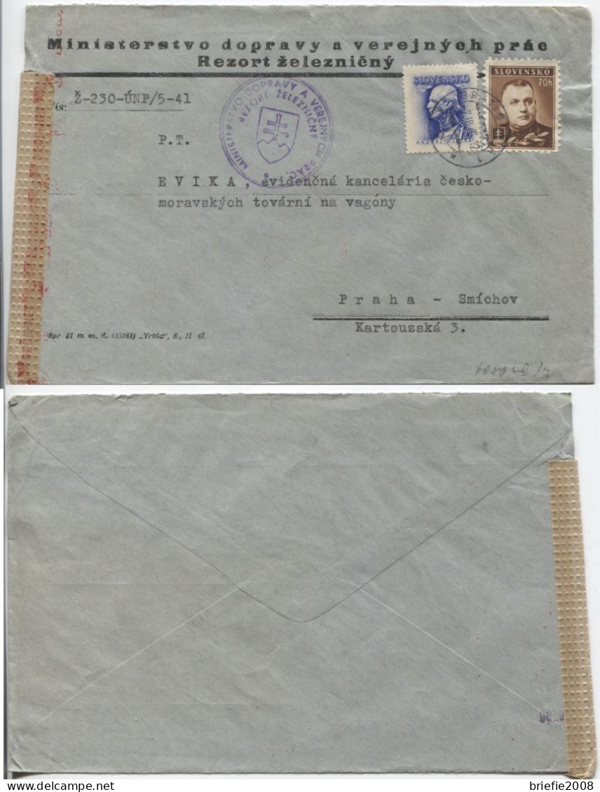 Slowakei # 111,68 Brief Verkehrsministerium Eisenbahnwesen Bratislava 7.3.1945 (!) - Lettres & Documents