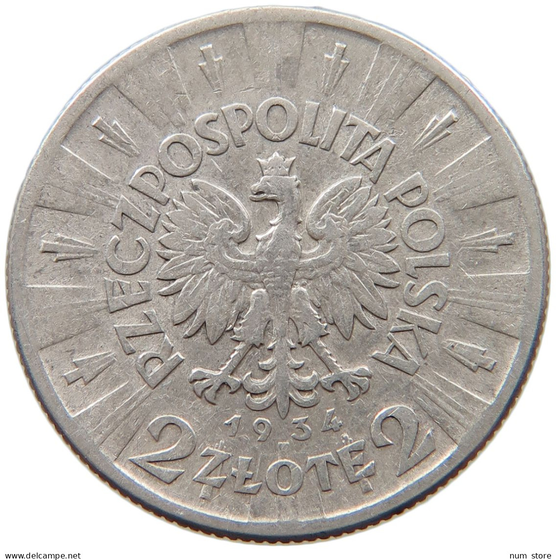 POLAND 2 ZLOTE 1934 PILSUDSKI #t030 0545 - Poland