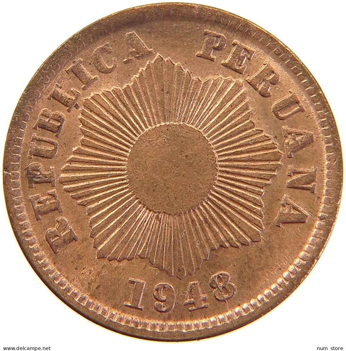PERU CENTAVO 1948 UNC #t030 0243 - Pérou