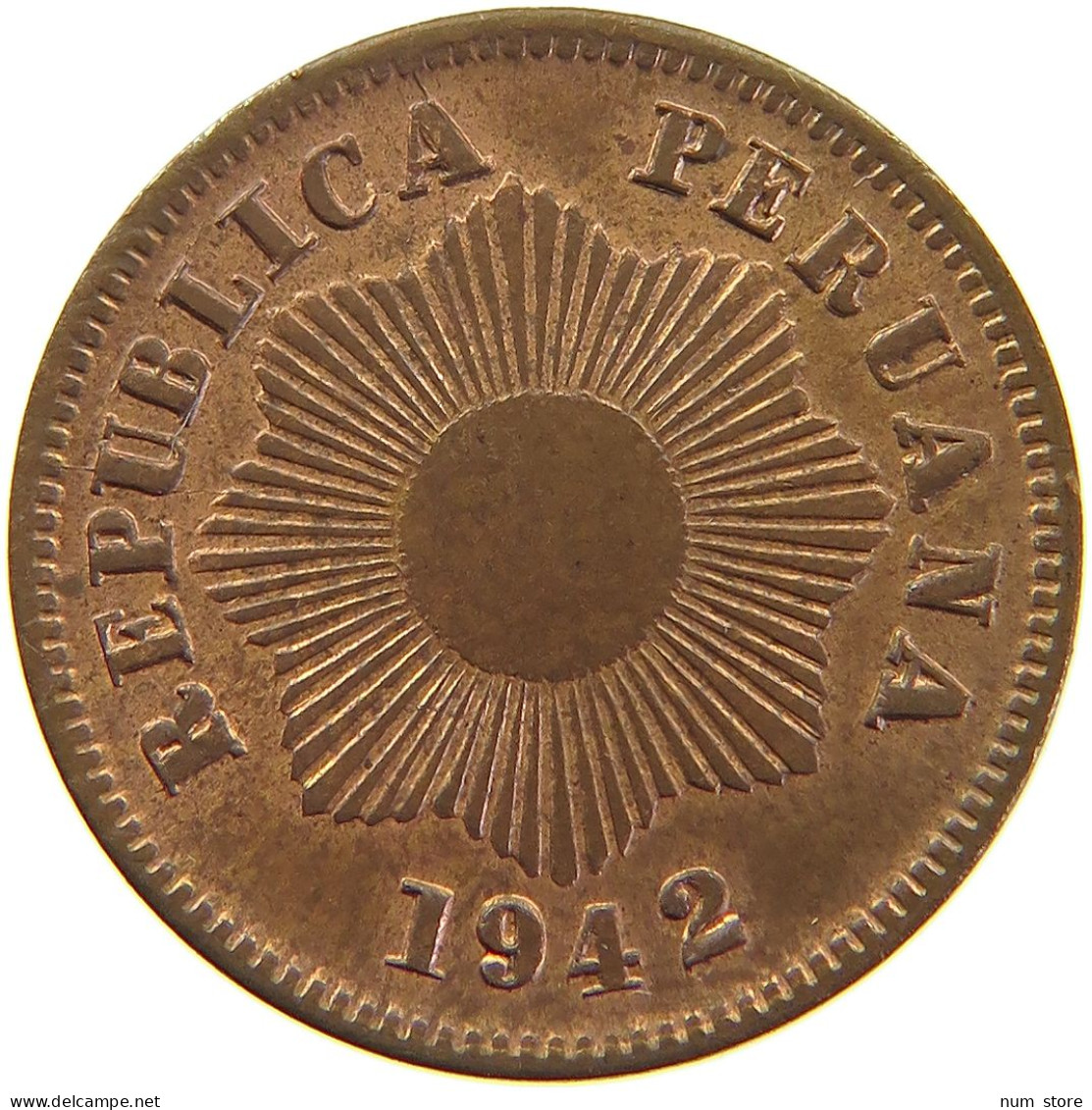 PERU CENTAVO 1942 UNC #t030 0241 - Pérou