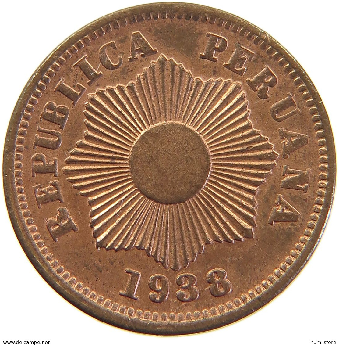 PERU CENTAVO 1938 UNC RED LUSTRE DOUBLE STRUCK #t030 0227 - Pérou