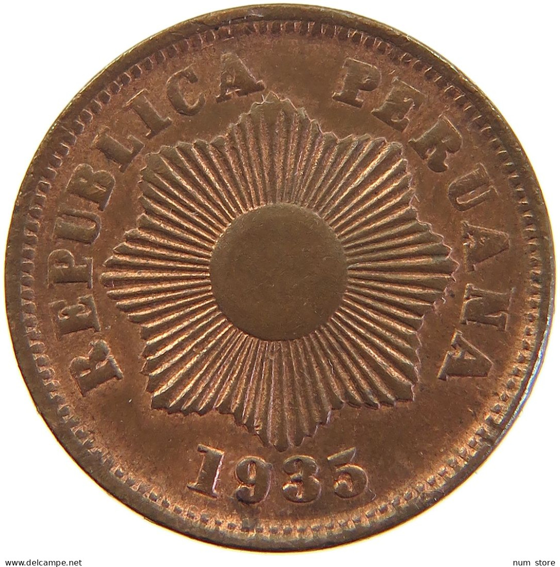 PERU CENTAVO 1935 RED LUSTRE TOP #t030 0223 - Perú