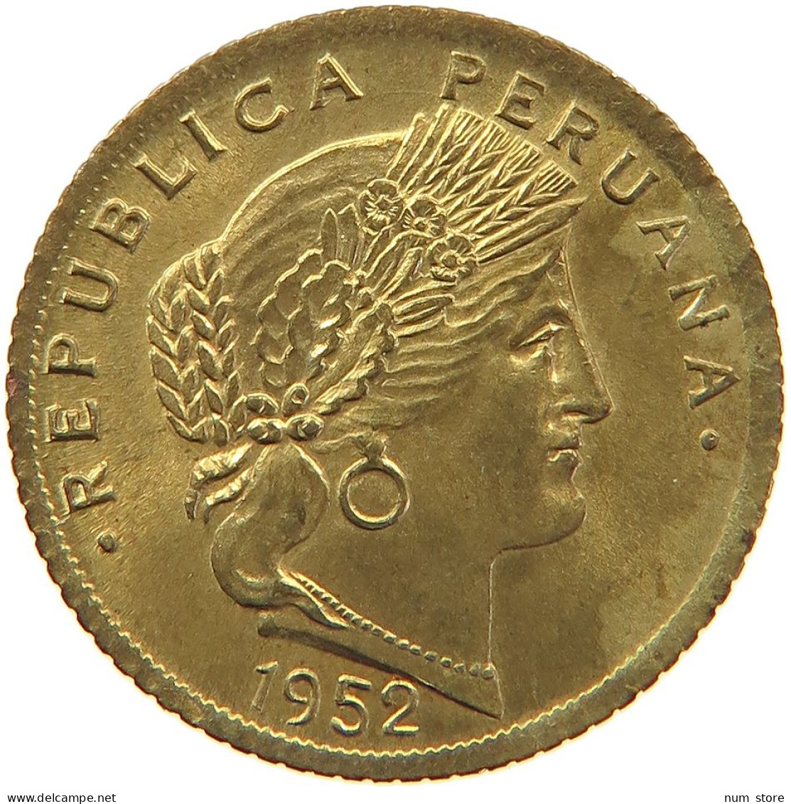 PERU 5 CENTAVOS 1952 UNC #t030 0169 - Peru