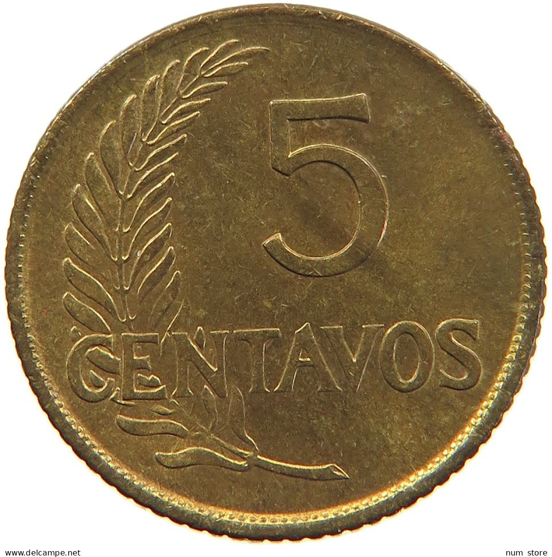 PERU 5 CENTAVOS 1951 THICK PLANCHET UNC #t030 0157 - Perú