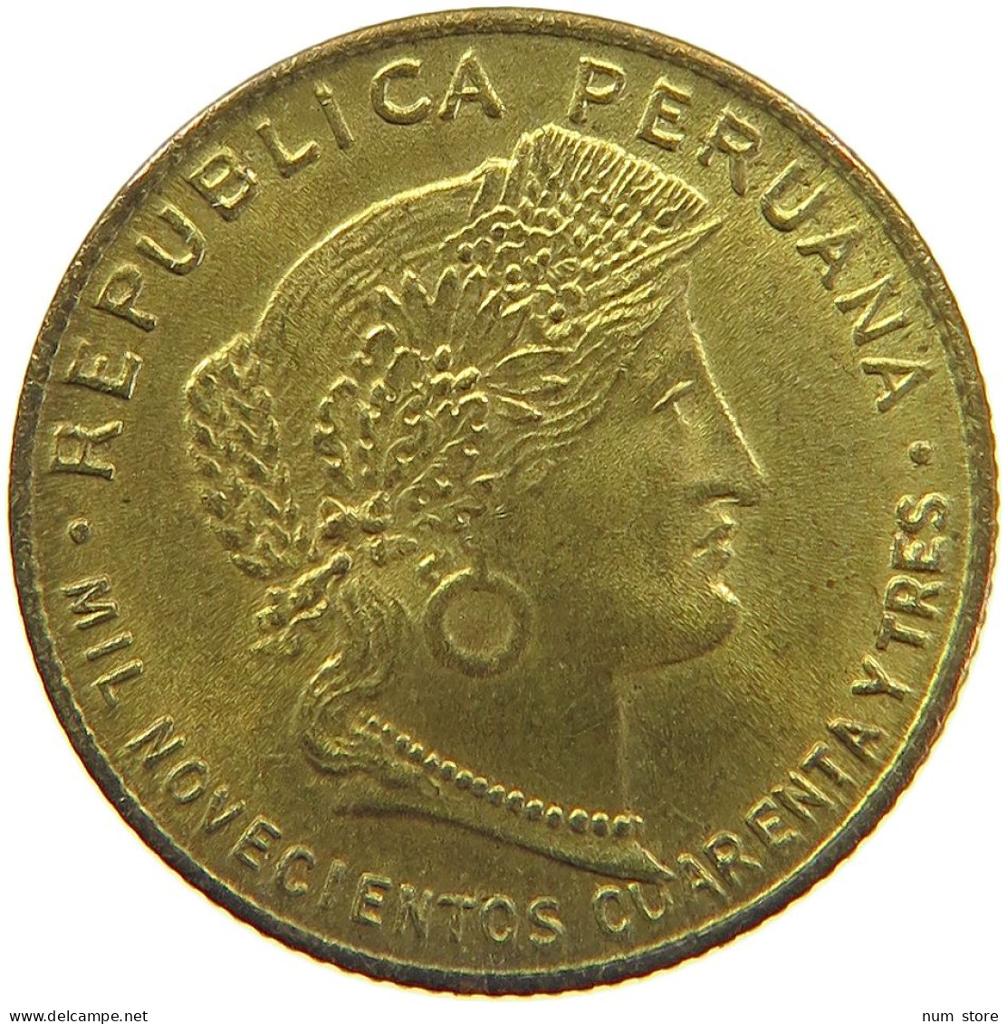 PERU 5 CENTAVOS 1943 PHILADELPHIA UNC #t030 0177 - Pérou