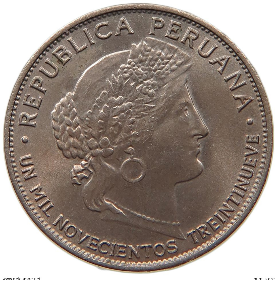 PERU 5 CENTAVOS 1939 UNC SHINNY FIELDS #t030 0025 - Peru