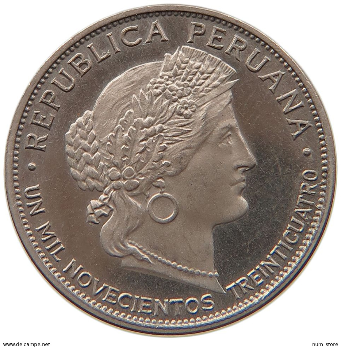 PERU 5 CENTAVOS 1934 PROOF #t030 0027 - Perú