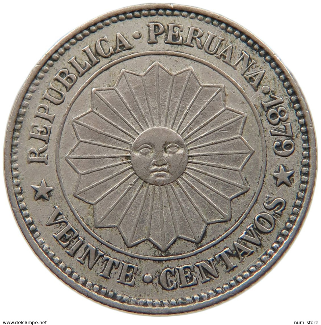 PERU 20 CENTAVOS 1879 #t030 0057 - Peru