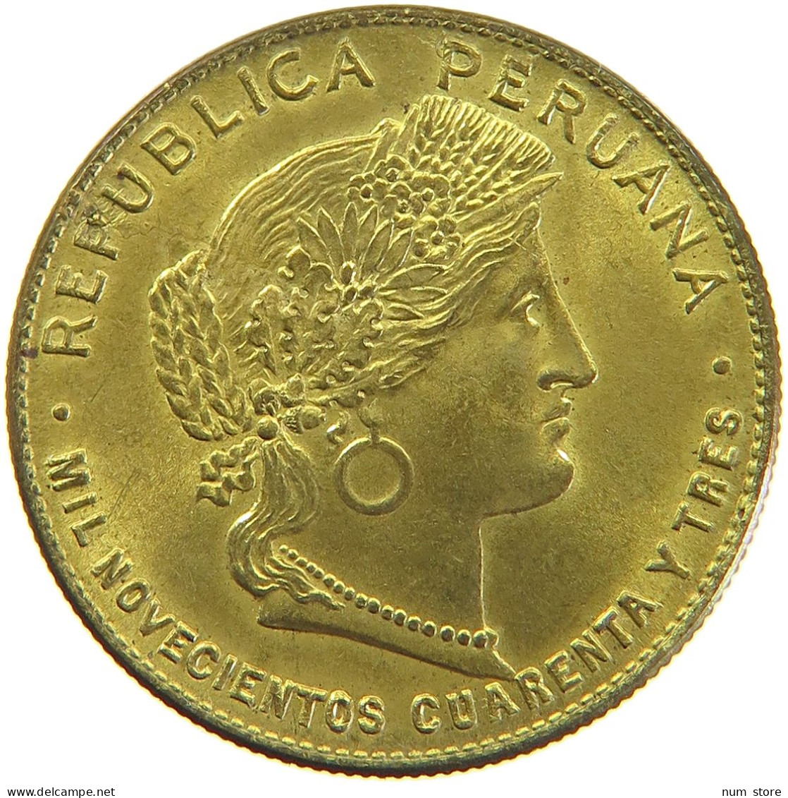 PERU 20 CENTAVOS 1943 UNC #t030 0117 - Peru