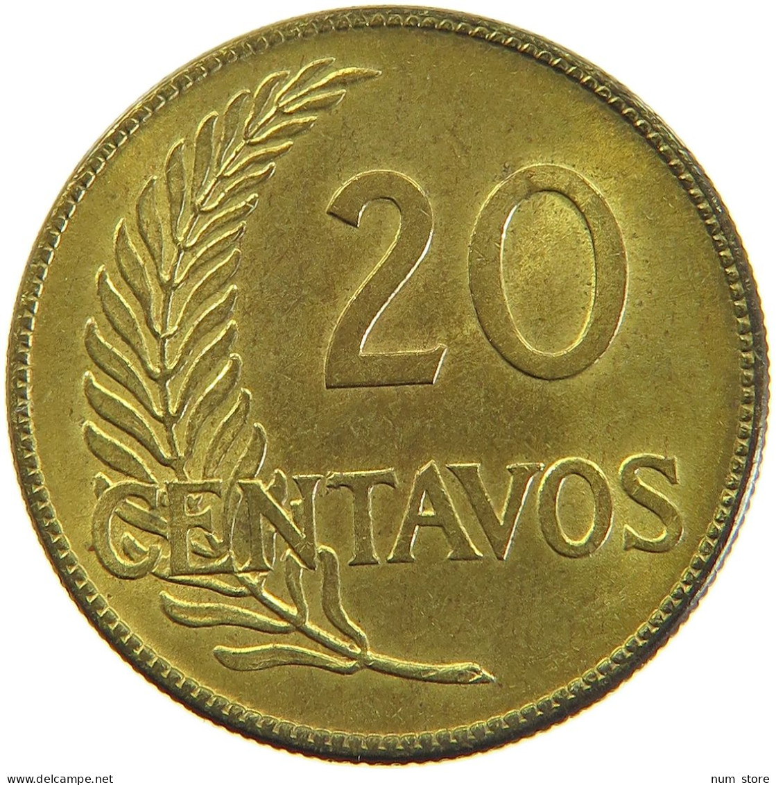 PERU 20 CENTAVOS 1943 UNC #t030 0117 - Pérou