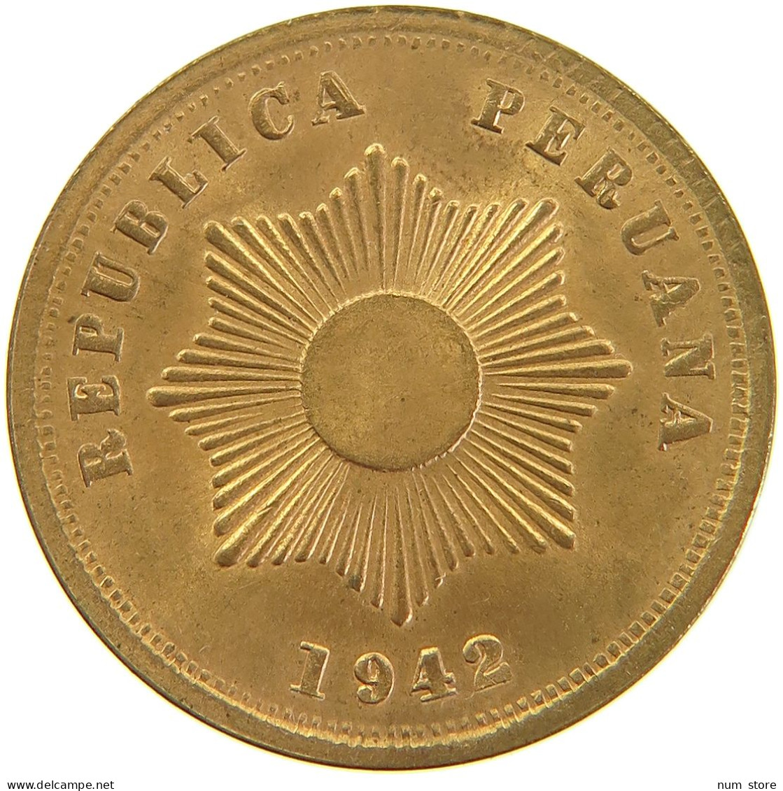 PERU 2 CENTAVOS 1942 UNC #t030 0209 - Pérou