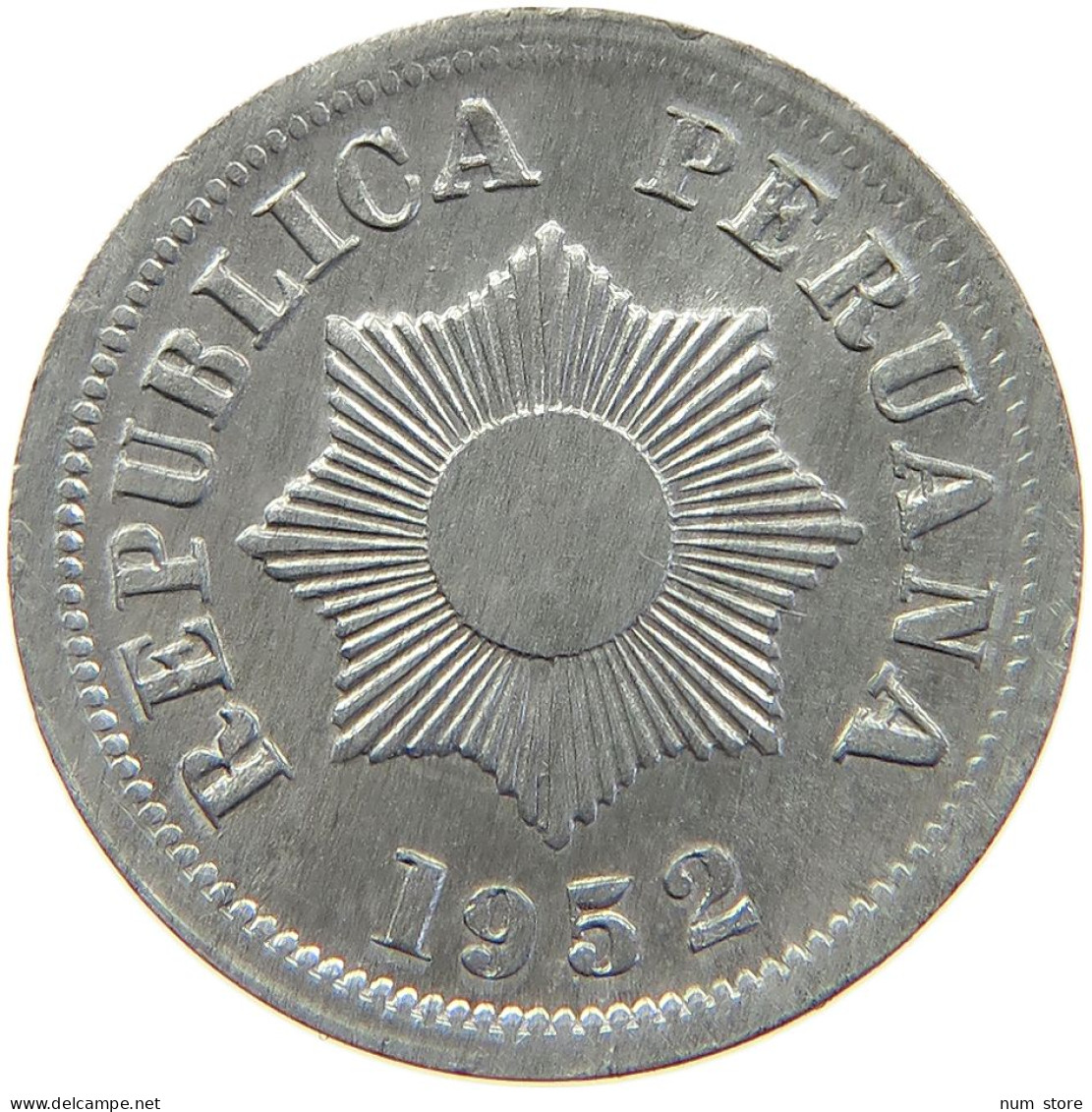 PERU 2 CENTAVOS 1952 UNC #t030 0013 - Pérou