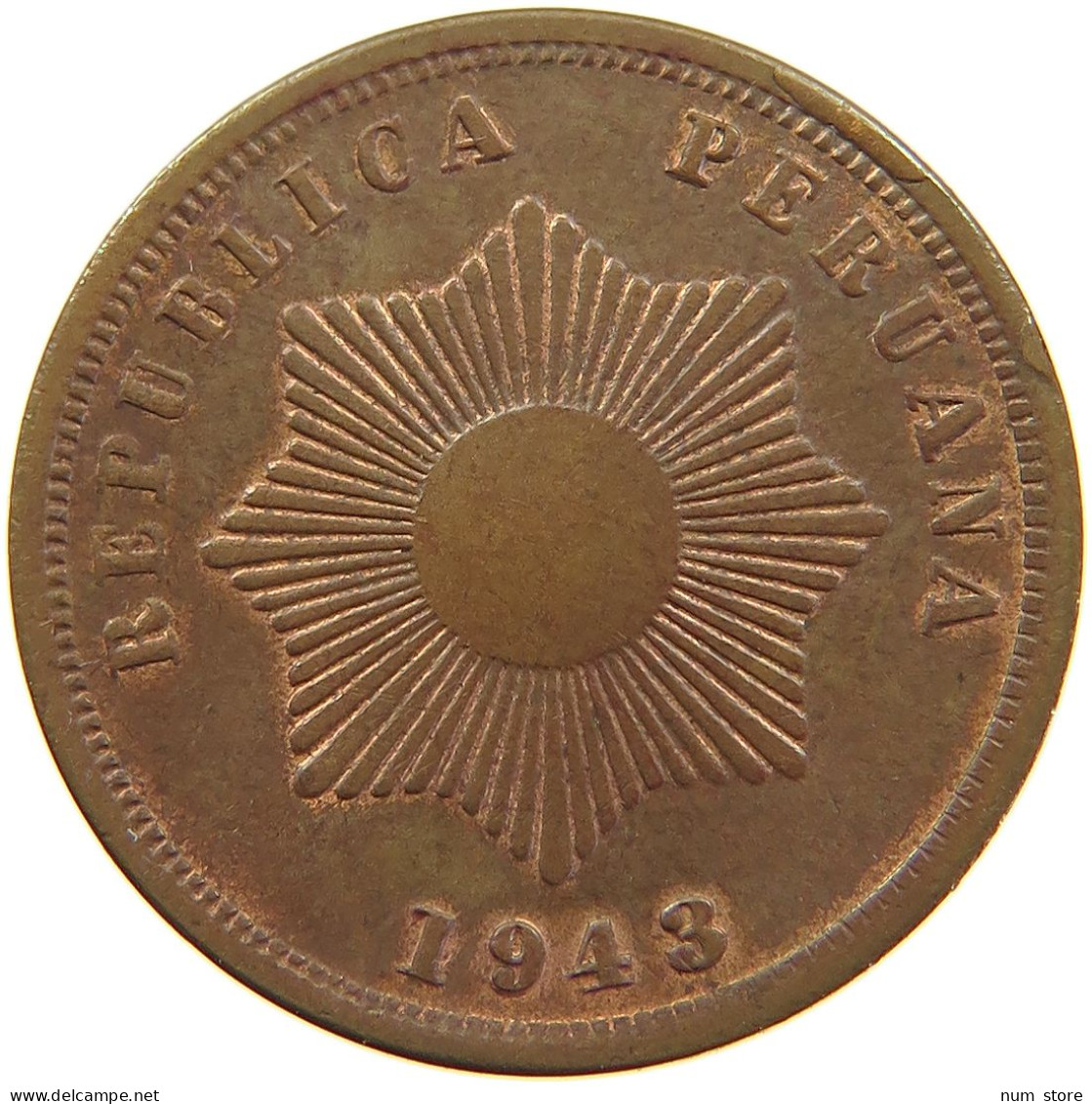 PERU 2 CENTAVOS 1943 UNC #t030 0203 - Pérou