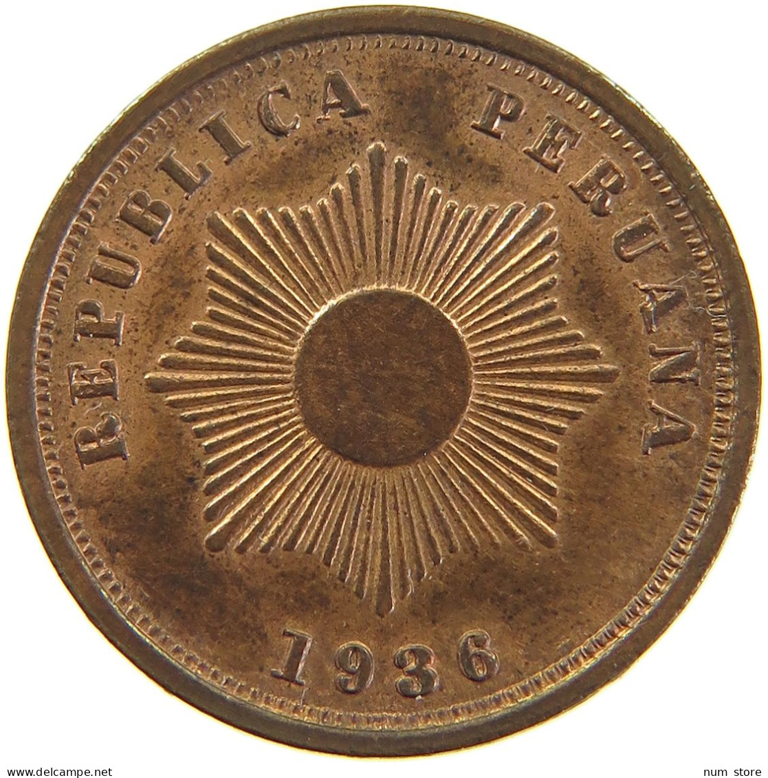 PERU 2 CENTAVOS 1936 C RED LUSTRE #t030 0191 - Peru