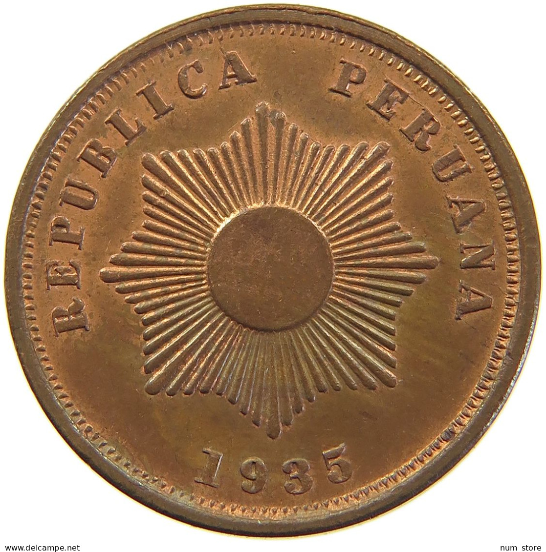 PERU 2 CENTAVOS 1935 RED LUSTRE #t030 0195 - Peru