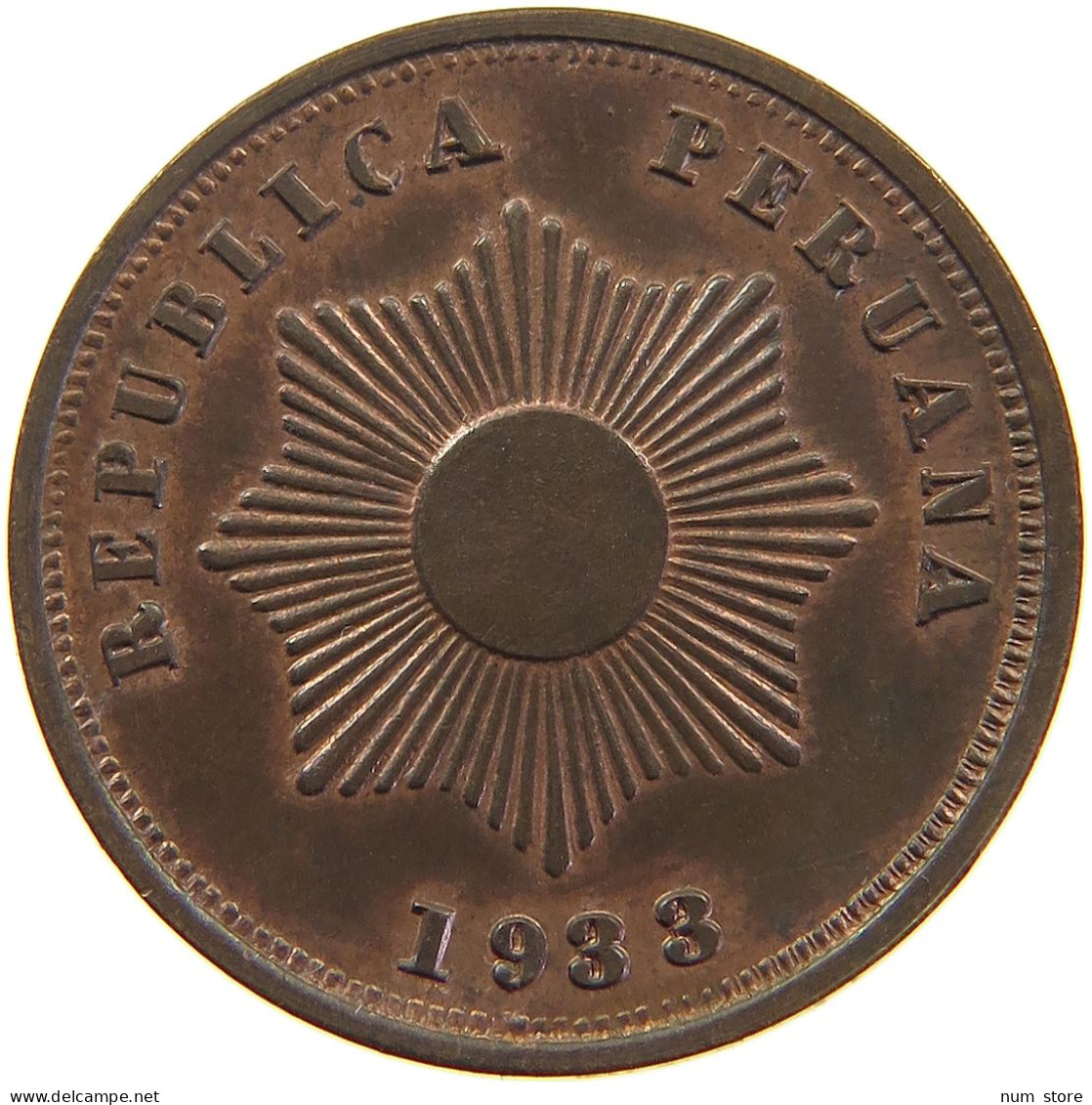 PERU 2 CENTAVOS 1933 UNC #t030 0199 - Peru