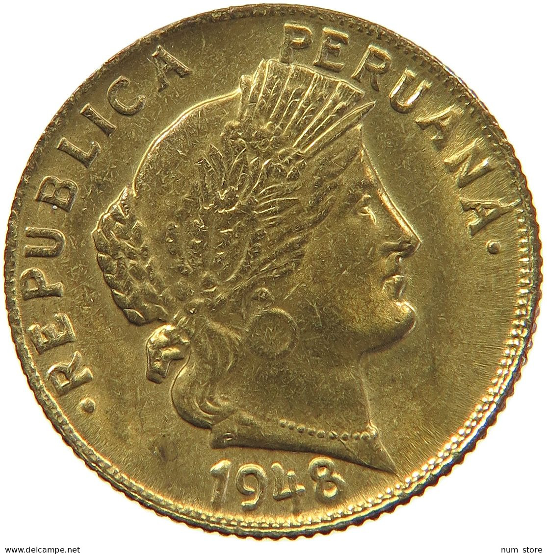 PERU 10 CENTAVOS 1948 AUNC #t030 0129 - Pérou