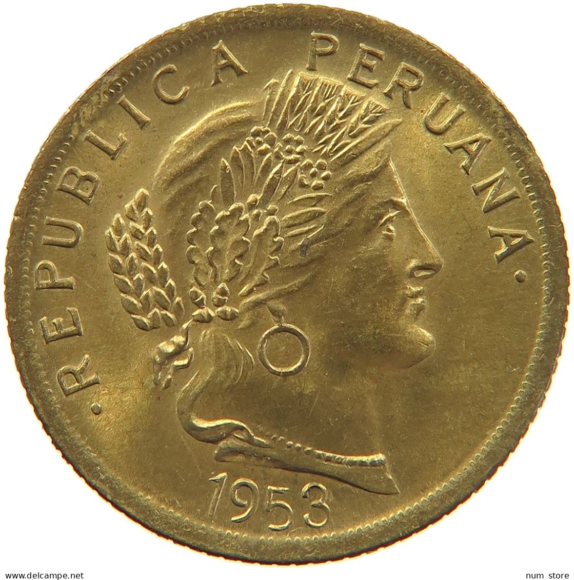 PERU 10 CENTAVOS 1953 UNC #t030 0127 - Peru