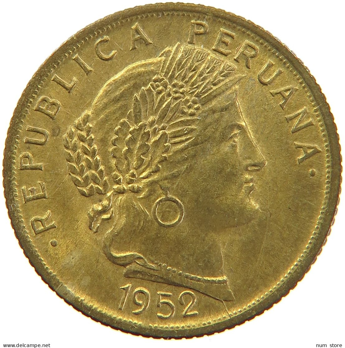 PERU 10 CENTAVOS 1952 UNC #t030 0123 - Pérou