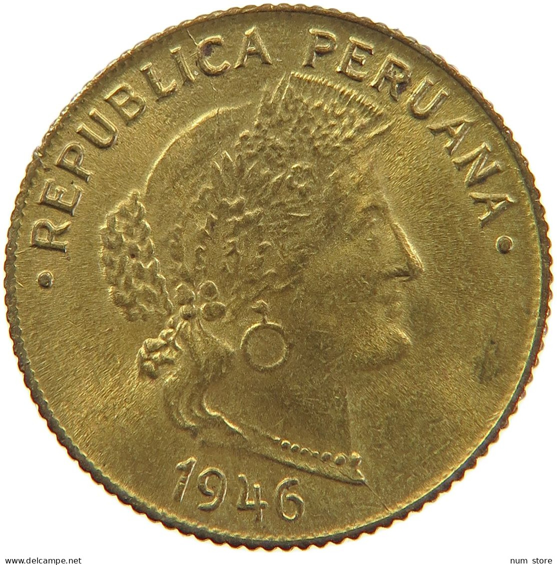 PERU 10 CENTAVOS 1946 UNC #t030 0141 - Peru